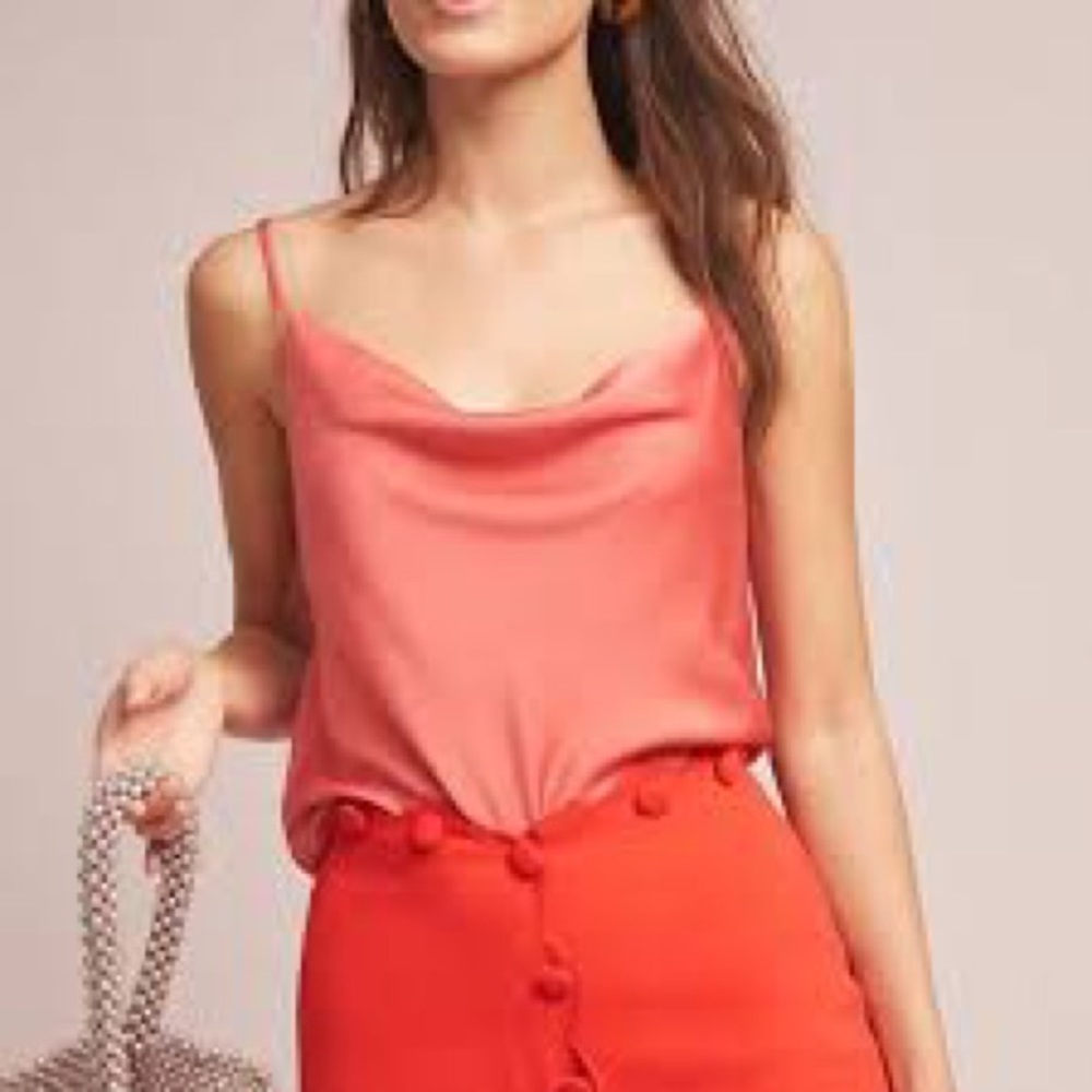 Anthropologie RO & DE Blush Pink Cowl Neck Satin Camisole, Size Medium